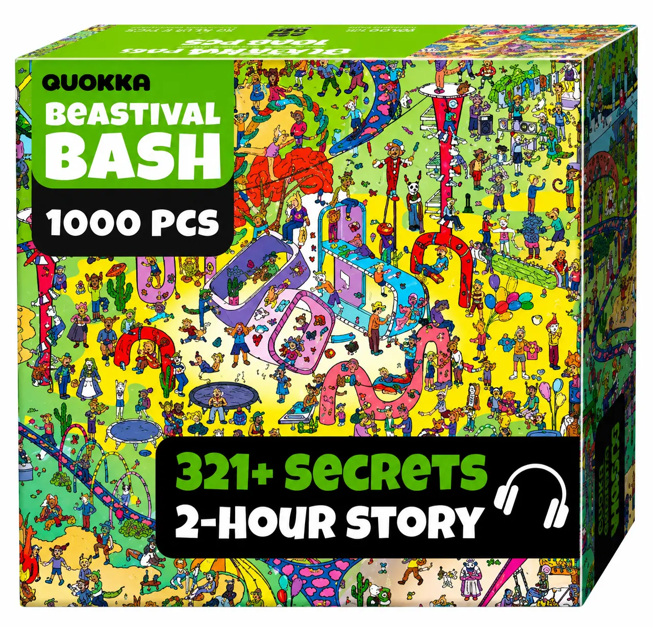 QUOKKA 1000-Piece Advanced Cardboard Puzzle Game for 15+ Years, Vibrant Animal Bash Scene, 2 Secret Envelopes with Bonus Tasks, 2-Hour Immersive Audio Story, Hidden Secrets, Observation & Cognitive Skill Development, Festival Toy, Indoor Fun, Observation