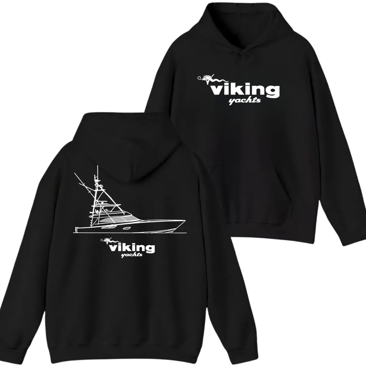 Men's Sportfishing Boat Hoodie - Menswear Top with Luxury Yacht Outline Graphic, Cotton Casual Shirt for Offshore Anglers, Nautical Deep Sea Fishing Pullover Gift for Boating Lovers