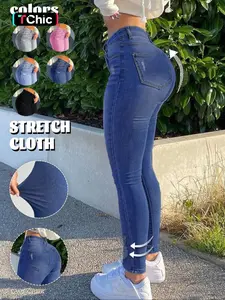 Women's Tight Jeans, Ripped Design, Casual Fashion Bottoms, Stretchy Denim, Street Style, Trendy and Versatile, All Seasons