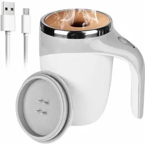 CoffeeCup  Electric Coffee Mug with Lazy Rotating Magnet Design Stainless Steel Automatic Stirring Reusable Travel Mug White
