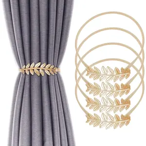 4 Pack Curtain Tiebacks Aluminum Alloy Spring Design Curtain Holdback Leaf Carving Design Curtain Ties for Drapes Curtain Ties Backs Curtain Modern Style Curtain Holdback Decor (Gold Leaf)