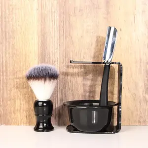 Men's Beard Styling Set (4 Counts/set), Including Shaving Brush & Bowl & Razor & Holder, Facial Hair Shaving Tool for Men