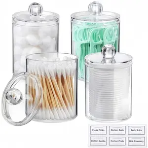 LMMAKE Clear Acrylic Q-tip Dispenser Durable Round Organizer Canister with Secure Lid for Cotton Swabs Makeup Sponges Multi-Use Storage for Bathroom Vanity Floss Picks Bath Salts Sleek Modern Design for Countertop Organization Transparent