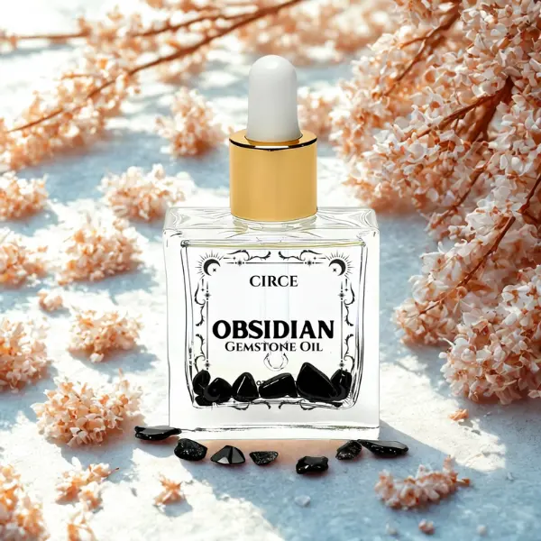 Circe Boutique Black Obsidian Shimmer Body Oil 1oz | Crystal-Infused Protection & Grounding Oil | Amber Vanilla Sandalwood | Hydrating Glow Oil for Women | Vitamin E | Travel Size
