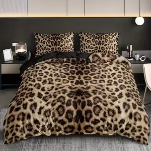 3pcs Fashion Leopard Print Down Comforter Set, Decorative Bedding Set, Includes 1 Quilt Cover & 2 Pillowcases, High-Definition Home Bedroom Decor