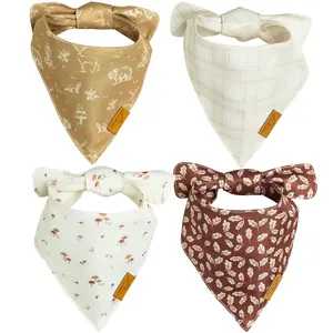 Remy+Roo Marigold Dog Bandanas Set - 4 Pack Plaid Scarf Bibs with Tassel Edges for Medium & Large Dogs, Large pet neck accessory Christmas Dog