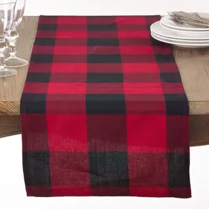 212 MAIN Cotton Fiber Rectangular Table Runner, 16x90 in Red Buffalo Plaid, Machine Washable, Traditional Look, Ideal for Outdoor Tables