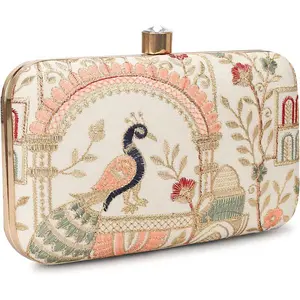 LONGING TO BUY Hand Crafted Designer Box Clutch - Zari Embroidery For Women