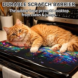 JOYFINITY Decorative Stove Top Covers for Electric Stove – Heat Resistant Glass Cooktop Protector Dish Drying Mat – Non-Slip Rubber Backing Washer Top Cover Waterproof Extra Counter Space (Tree 1)