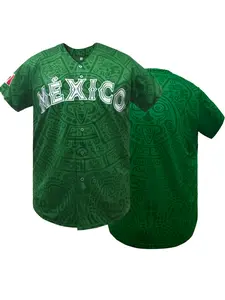 Mexico Men's Letter & Figure Patched Button Short Sleeve Sports Lightweight Stylish Jersey, Loose Breathable Soft Comfort V Neck Top for Baseball, Outdoor Clothing for Soccer Team Birthday Gifts Party Shirt, Athletic Techwear