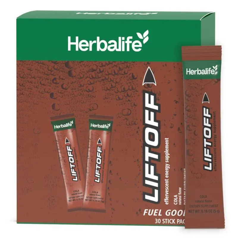 Herbalife Liftoff Cola 30 Stick Packs Vitamin Enriched Drink Mix Cola Flavor Caffeine B Complex Vitamins Dietary Supplement Daily Nutrition Energy Support Focus Support Portable Stick Packs Ready to Mix Beverage Powder