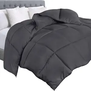 King Comforter Duvet Insert, Quilted Grey Comforter with Corner Tabs, Box Stitched Down Alternative Comforters King Size 90 x 102 inches