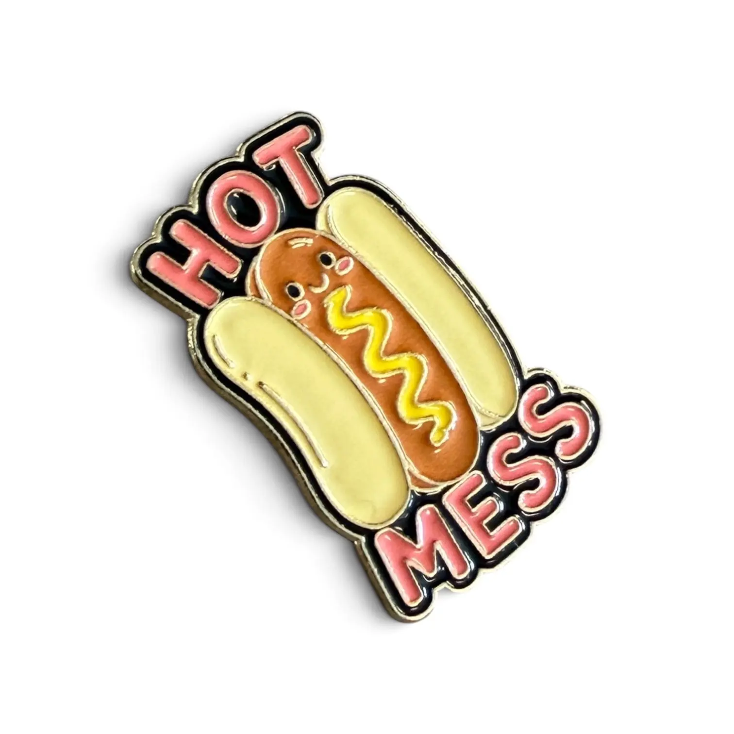 Hot Mess Enamel Pin, Cute Funny Hot Dog Food Pun Pin, Kawaii Accessory Brooch Lapel Pin, BBQ Foodie Gift, Soft Enamel Badge, Suitable for Lanyards, Backpacks, Purses, Jackets