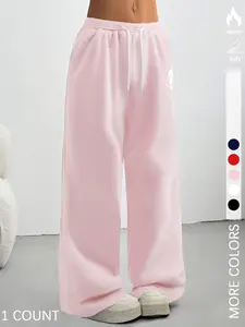 Women's Letter Embroidery Sweatpants, Casual Comfy Corduroy Trousers for Daily Wear, Ladies Bottoms for All Seasons