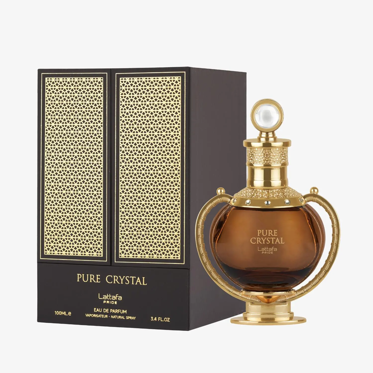 Lattafa Pride Pure Crystal Eau De Parfum, Vanilla Scents with Bitter Orange & Cinnamon, Unisex Fragrances for Adults - 3.4 fl oz, Single Item, Bottle, Ginger, Edp Perfume Fragrance, Luxury Arabic Unisex Fragrance