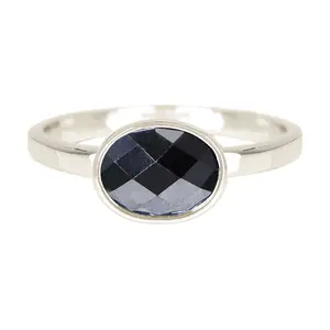 Fancy Cut Hematite Oval Petite Ring, Gemstone Gothic Fashion Jewelry, Aquarius Birthstone Gift