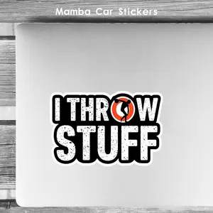 Durable 'I Throw Stuff' Vinyl Decal - Perfect for Track and Field Enthusiasts, Matte Surface, 5.9x3.9 Inches - Perfect for Cars, Laptops, Helmets, and Water Bottles - Sticker For Cars