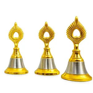 Mini Wedding Bells: Gold & Silver Phera Bells with Peacock Feather