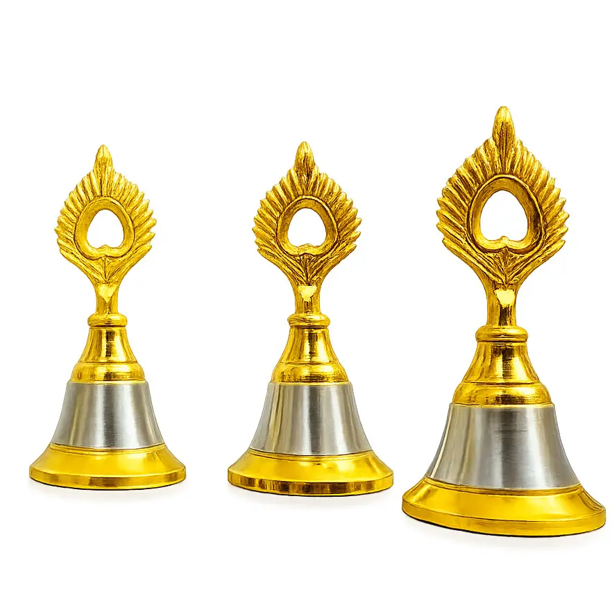 Mini Wedding Bells: Gold & Silver Phera Bells with Peacock Feather