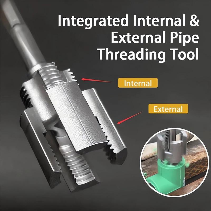 2PCS Integrated Internal & External Pipe Threading Tool with 1/2'' & 3/4'' Dies, Electric Drill Compatible 2 in 1 Pvc Pipe Threader Kit, Dual-Function Pipe Thread Cutting Tool