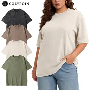 Women's Plus Size 4-Pack Oversized Minimalist T-Shirts, Vintage Wash Short Sleeves Basic Plain Streetwear Tops, Round Neck Unisex Workout Tees (XL-5XL) Summer Casual Womenswear,summervibes