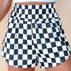 Checker High Waisted Shorts - Black and White Checkered Design, Versatile for Women's Bottom Wear - Womenswear