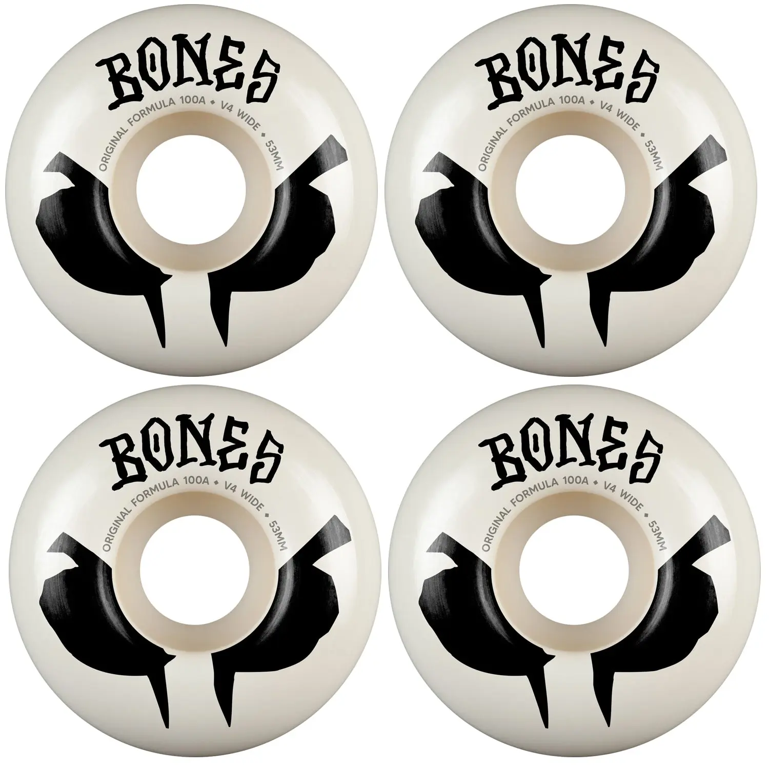 Bones Skateboard Wheels 53mm Original Formula 100A V4 Wides White