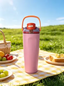 30oz Cozy Aesthetic Pink Water Bottle with Flip-Top Lid - Perfect Gift for Students & Office Workers Drinkware Mug Tumbler Cup Bottled Washable Portable