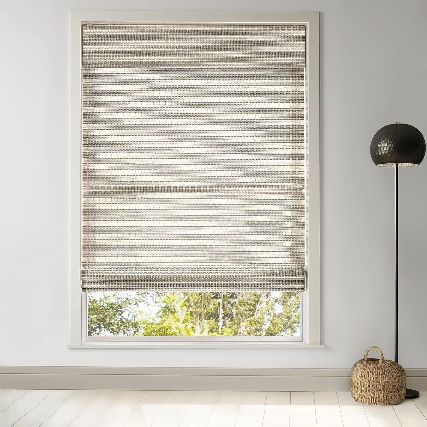 LazBlinds Cordless Bamboo Roman Shades for Windows, Light Filtering Natural Bamboo Blinds, Easy Lift Cordless Design for Living Room & Bedroom, Fits Interior Windows 27.5" W x 64" H, Greystone