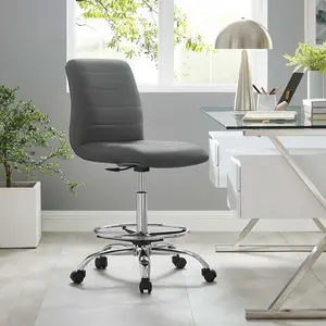 Modway Ripple Armless Vegan Leather Drafting Chair in Silver Gray