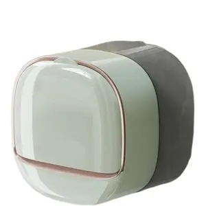 Bathroom Shower Soap Box Wall Mounted ABS Soap Box With Lid Waterproof Soap Dish Washing Board Storage Box (Green)