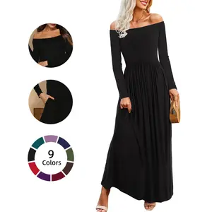 Chicovar Women's Off-Shoulder Spring Maxi Dress – Long/Short Sleeve with Pockets, Easter dress, Perfect for Vacation, Dinner & Semi-Formal Occasions,Fall/Spring/Summer Maxi Dress
