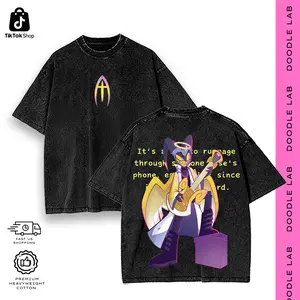 Adam Hazbin Hotel T-Shirt Hoodie - Hell’s Greatest Rockstar Exorcist Graphic Tee for Men - Vintage Washed Black Streetwear - Oversized Aesthetic Doodle Lab