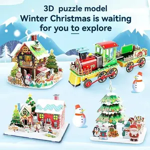 Christmas 3D Puzzle Gift Model Winter Wonderland Design for Stress Relief Family Bonding Easy Glue-Free Assembly Safe Durable Mat with Santa Block & Truck - Colorful