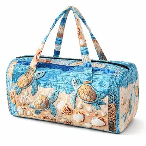 Quilted Sea Turtle Duffel Bag - 21in Ocean Print Gym Sports Bag with Zipper Closure, White Lined Interior, Inner Zipper Pocket for Outdoor Trips