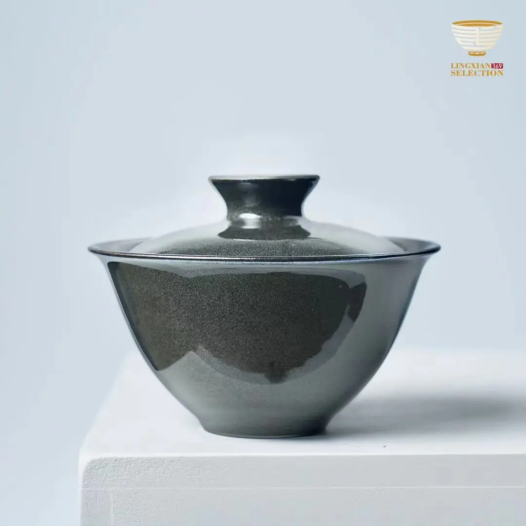 【BaiDing Kiln · Gray Shell Glaze Gaiwan】｜Handcrafted Gongfu Tea Bowl｜Elegant Jian Zhan Style｜Perfect for Traditional Brewing