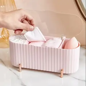 Cosmetic Storage Box with Transparent Lid, Makeup Sponge Cotton Swab Organizer, Home Desktop Beauty Tool Holder, Cosmetics Organizer Storage, 1 Piece