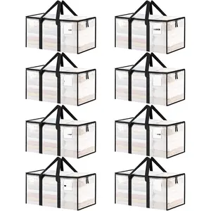 8 Pack Extra Large Heavy Duty Moving Bags, Clear Storage Bins with Lids, Reinforced Handles & Heavy-Duty Zippers Moving Boxes Storage Bags Totes for Clothes Packing, Dorms, College Supplies, Clear