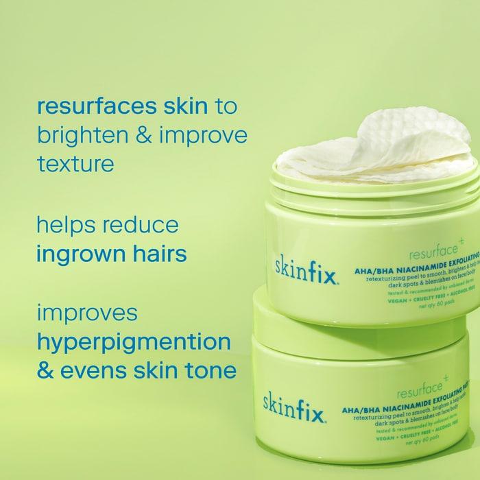 Skinfix  Resurface+ AHA/BHA Niacinamide Exfoliating Pads for Face and Targeted Body - 60 pads