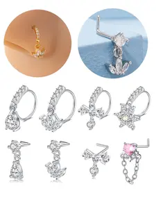 Cute Dangle Nose Rings for Women Nose Piercing Jewelry, Stainless Steel L Shape Nose Stud, Silver Color 20 Gauge 18gauge