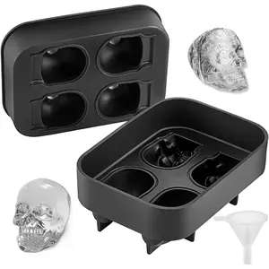 VEVOR Skull Ice Cube Tray, 6 - Grid Skull Ice Ball Maker, Flexible Black Silicone Ice Tray with Lid Funnel, Skull Ice Cubes in 3 Distinct Patterns for Beverages Chocolates on Parties Holidays