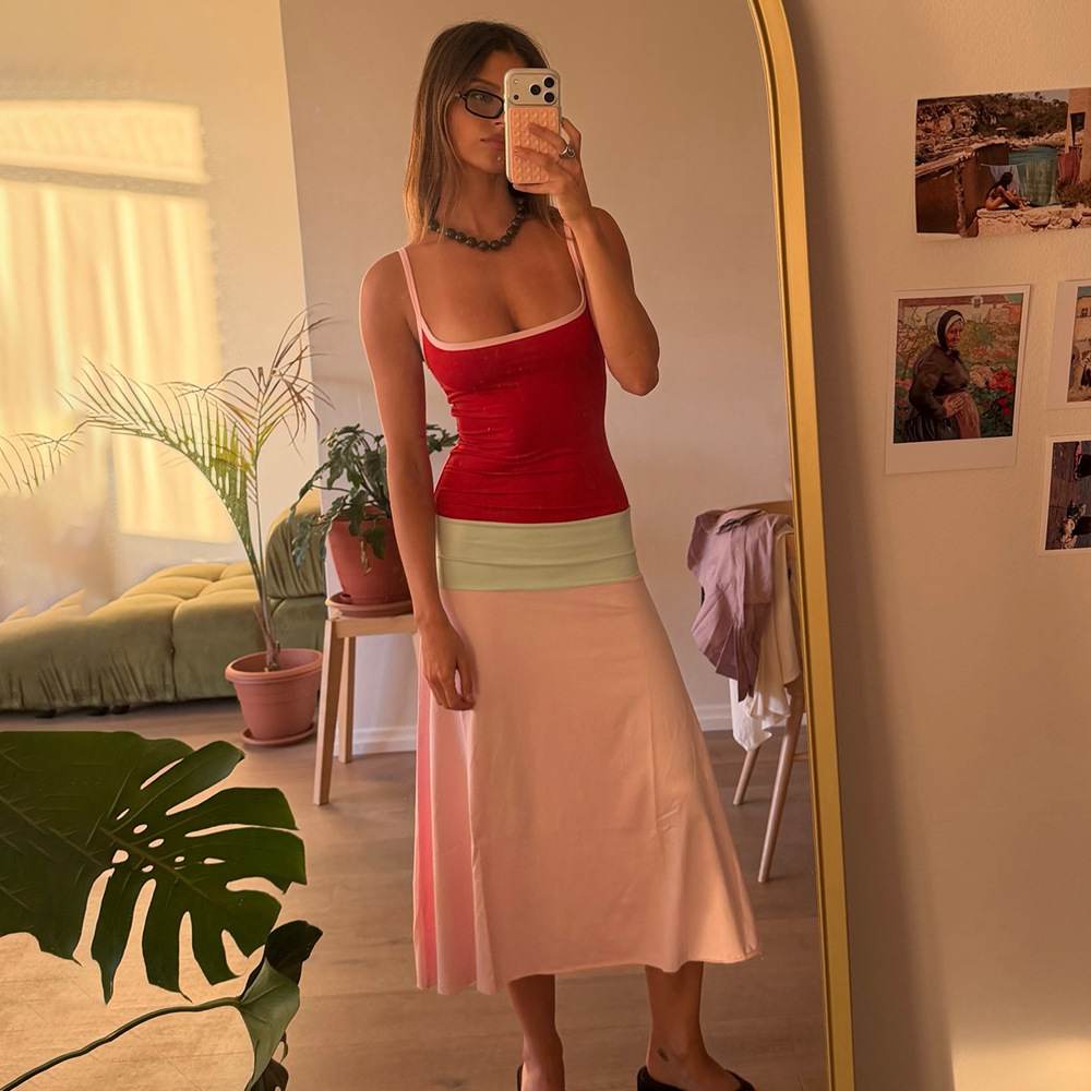 Strapless Low-cut Color-block Dress For Women