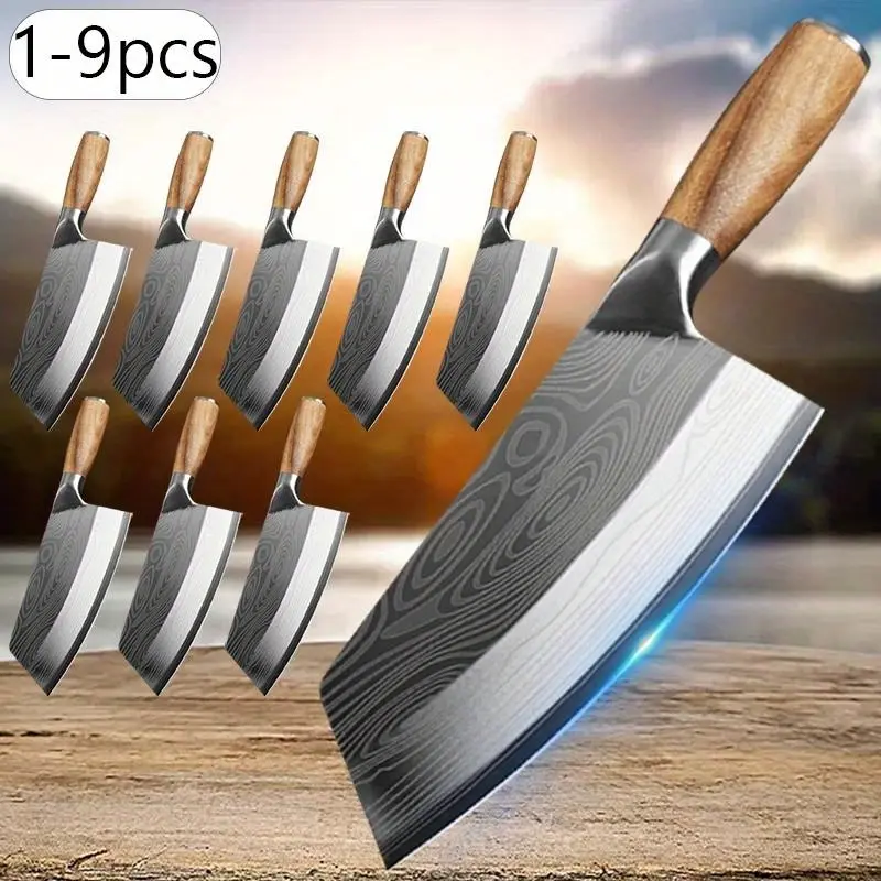 1-9PCS Professional Vegetable Chopper Multipurpose Kitchen Knife for Cooking Meat Fish Beef Butcher Cleaver Utility Knives