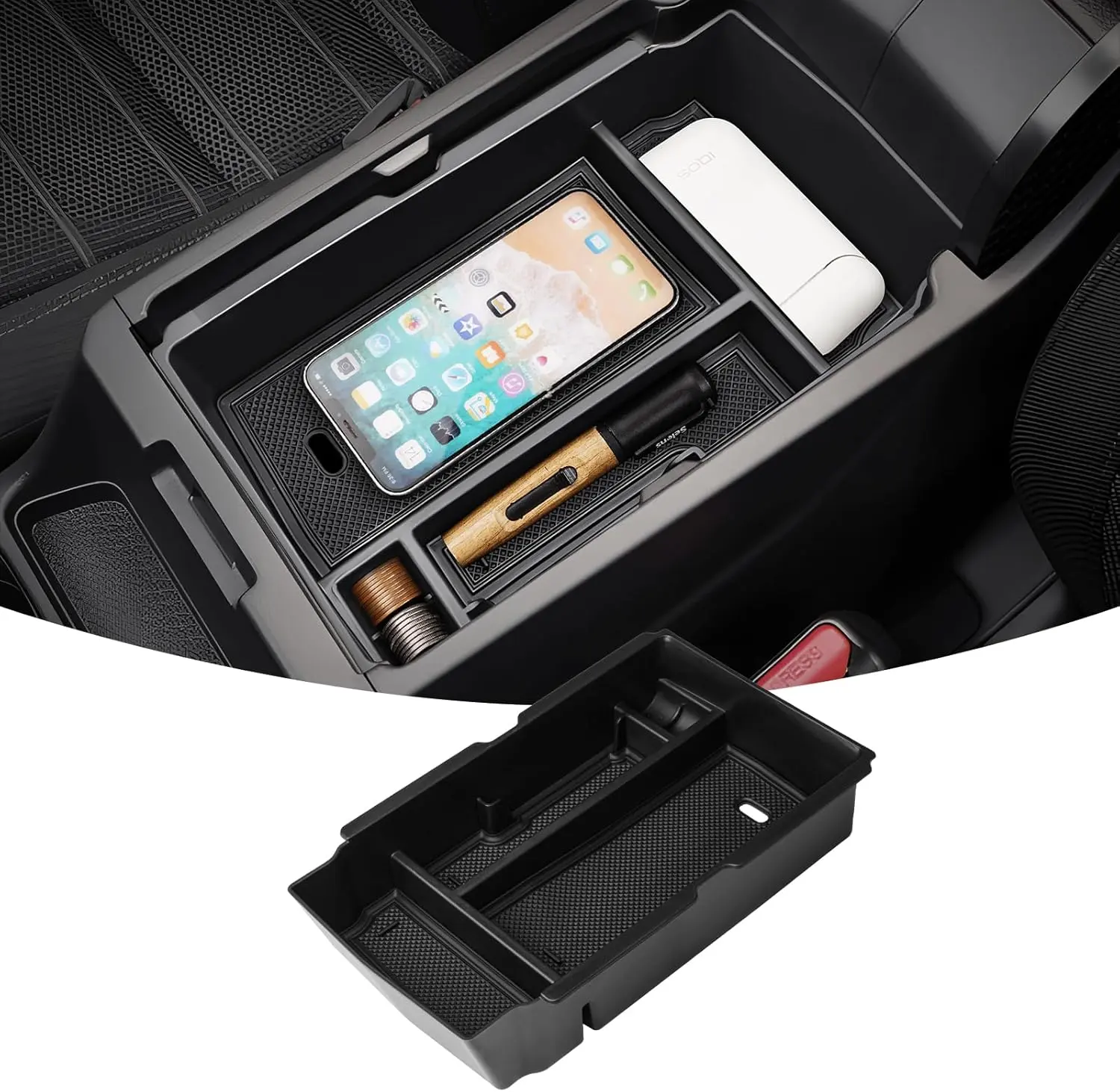 Car Organization, Center Console Organizer with Coin Storage, Console Organizer Tray Armrest Storage Box for Honda CRV 2023-2025 2026 CR-V Hybrid Accessories(with Non-Slip Mat)
