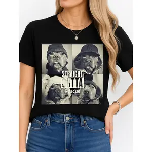 Straight Outta Rescue Dog T-Shirt Black Casual Wear Personalized Unisex Women's Top Summer Comfortable Breathable Short Sleeve Tee Suitable For All Outfits Made In Usa