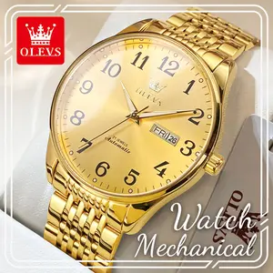 OLEVS 6666 Men's Luxury Business Automatic Mechanical Watch, Large Numerals Dial, Day & Date Display, Luminous & Waterproof, Ideal for Formal Occasions