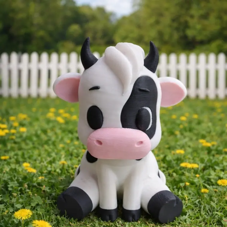 3D Printed Cow Figurine Farmhouse Decor Desk Toy PLA Plastic Animal Statue for Home Office Decor