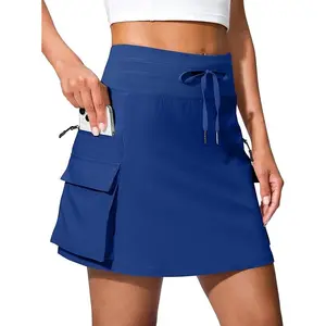 16" Cargo Skort with 6 Pockets Drawstring High Waisted Golf Travel Hiking Skorts for Women Dressy Casual Summer