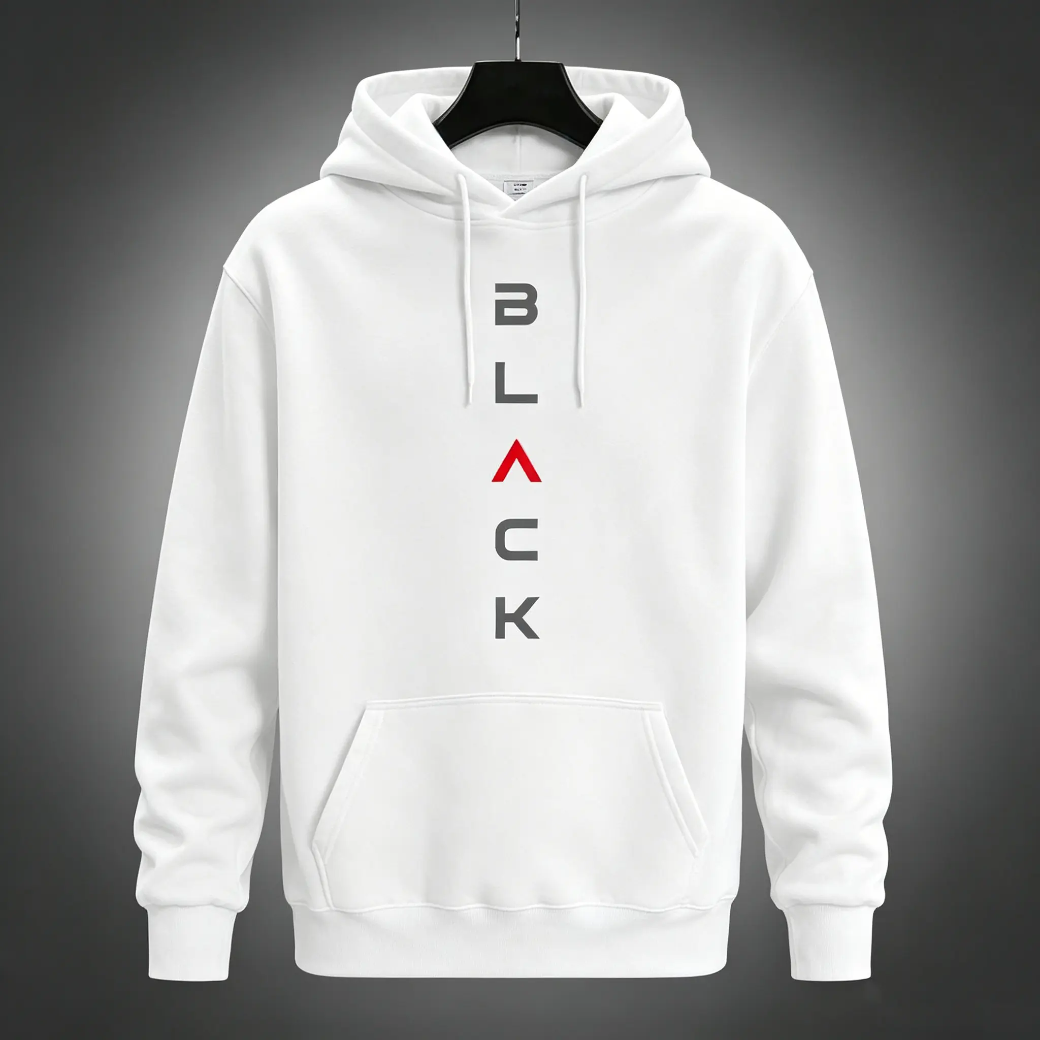 Men's black letter printed hoodie casual sports pullover long sleeved with kangaroo bag, perfect choice for autumn and winter, machine washed