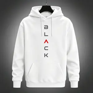 Men's black letter printed hoodie casual sports pullover long sleeved with kangaroo bag, perfect choice for autumn and winter, machine washed